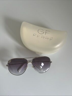 Gianfranco Ferre Silver Aviator Sunglasses with Gray Gradient Lenses